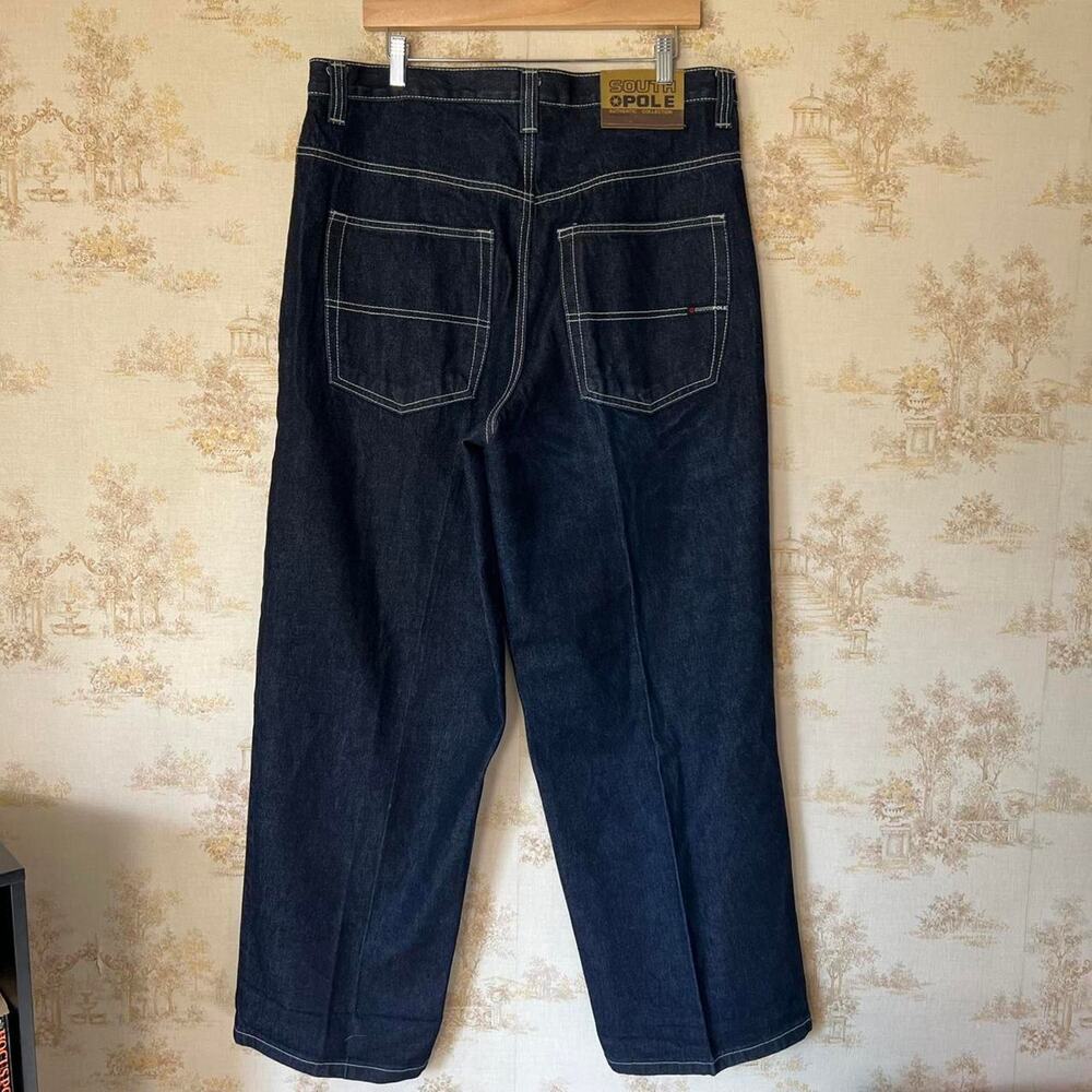 Vintage Y2K Southpole Baggy Jeans | Dark Wash Contrast Stitch | 36x30”